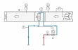 Schéma procesu jednoduchého modelu klimatizácie: 1 radiálny ventilátor, 2 chladič vzduchu, 3 vzduchové potrubie, 4 expanzný ventil; T teplota, P tlak, H vlhkosť; červená šípka: horúca, modrá šípka: studená; modrá: nízky tlak, červená: vysoký tlak