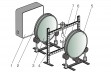 1 svetelný zdroj, 2 polarizačný filter ako polarizátor, 3 štvrťvlnový filter, 4 rám na uchytenie a vloženie modelov, 5 polarizačný filter ako analyzátor, 6 štvrťvlnný filter, 7 modelov pod záťažou (FL 200.03)