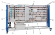 1 prstencová komora na meranie tlaku, 2 rotameter, 3 indikátor hladiny meracej nádrže, 4 čerpadlo, 5 nádrž, 6 potrubných dielov s vymeniteľnými ventilmi a armatúrami, 7 potrubných dielov so sťahovaním a zväčšovaním, 8 potrubných dielov s ohybmi potrubia, 9 vymeniteľných ventilov a armatúry, 10 dlhých častí potrubia, 11 pohyblivých panelov s tlakomerom Bourdonovej trubice, snímačom diferenčného tlaku a trubicovým manometrom